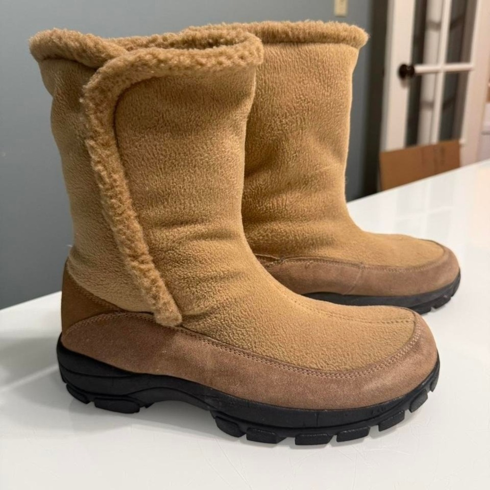 Lands' End Suede Fleece-Lined Winter Boots – Tan – Size 9